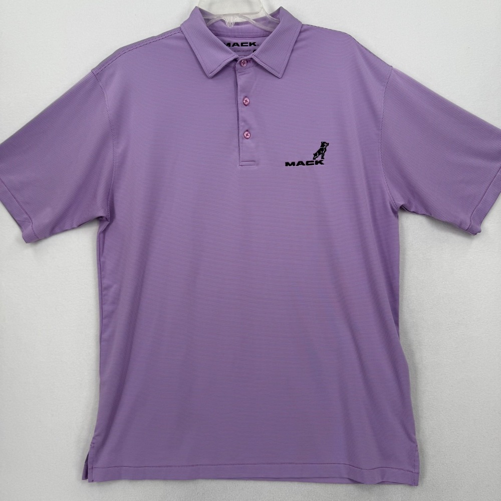 MACK Trucks Men's Medium Purple Performance Stretch Polo Shirt Logo Striped‎